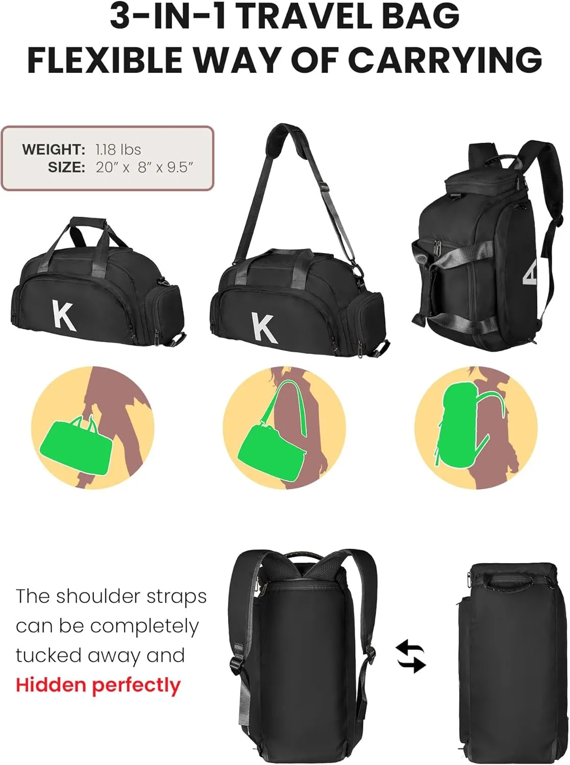 Girls Gifts for 15, Initial Gym Bags with Shoe Compartment, Personalized Girl Duffel Bag, Monogram Kid Overnight Bags, Teen Weekend Bag Birthday Gift for Kids Gift Idea for Female(Letter P)