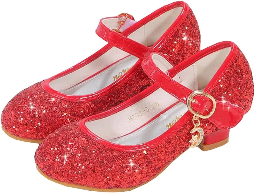 Girls Low Heels Princess Dress Shoes Glitter Sequins Mary Jane Party Wedding Shoes