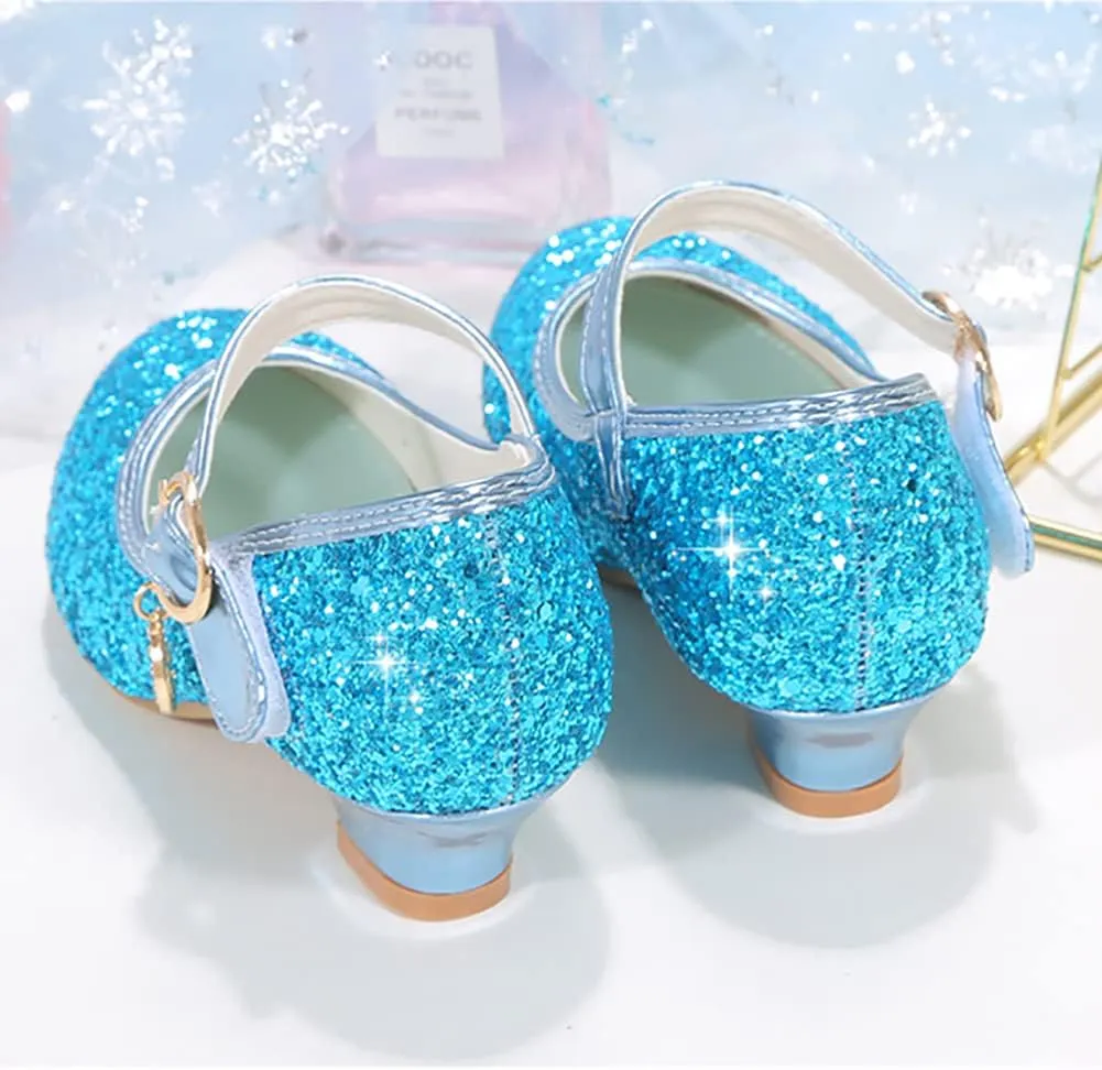 Girls Low Heels Princess Dress Shoes Glitter Sequins Mary Jane Party Wedding Shoes