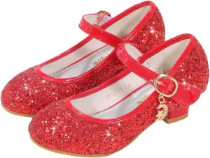 Girls Low Heels Princess Dress Shoes Glitter Sequins Mary Jane Party Wedding Shoes