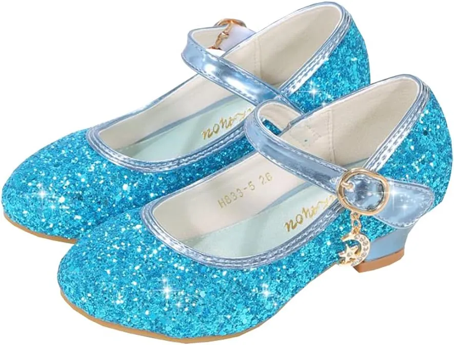 Girls Low Heels Princess Dress Shoes Glitter Sequins Mary Jane Party Wedding Shoes