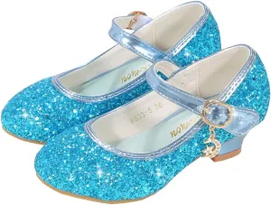 Girls Low Heels Princess Dress Shoes Glitter Sequins Mary Jane Party Wedding Shoes