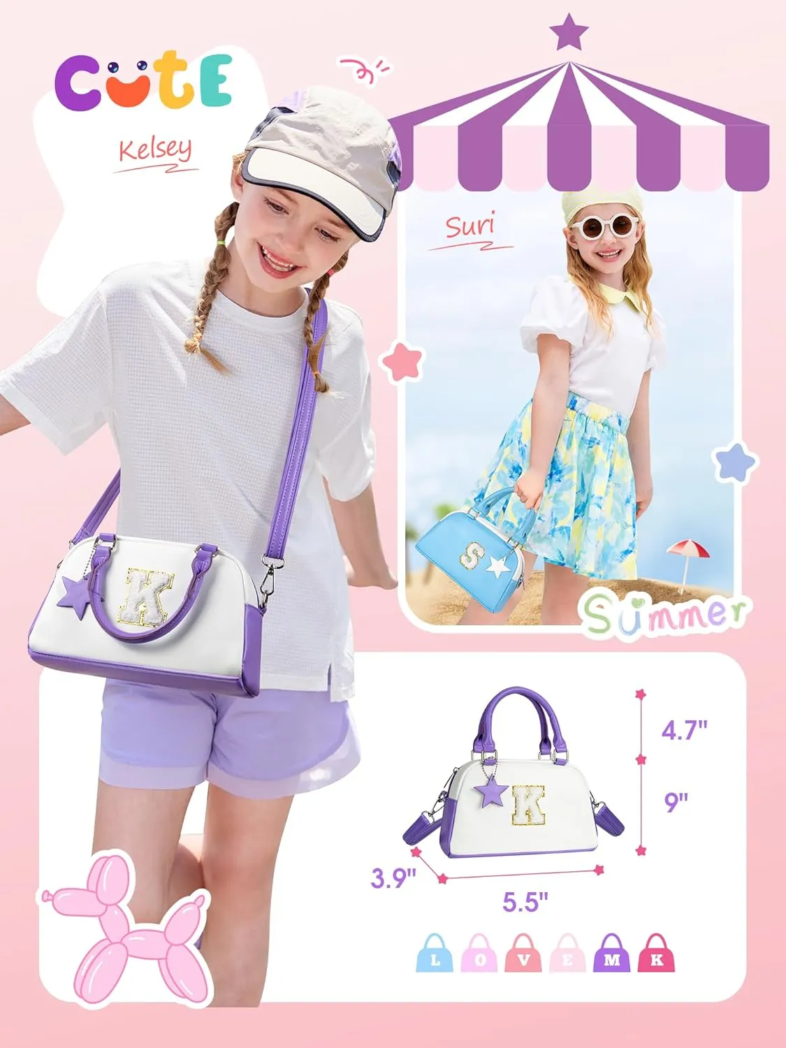 Girls Purse Crossbody Bag, Personalized Birthday Gifts, Kids Skin Care Bag for Ages 4-12 girls, Party Favors Dress Up bag for girls, Handbag-light purple-C