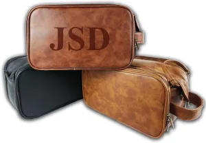 Glamativity Personalized Leather Toiletry Bag for Men, Large Travel Shaving Dopp Kit Water-resistant Toiletries Organizer Leather Cosmetic Bags For Groomsmen Gifts Custom Laser Engraved Leather Gift