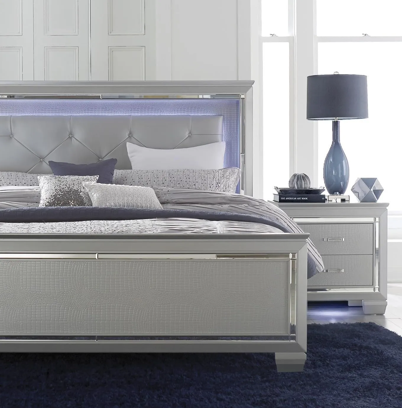 Glamourous Finish 1pc Nightstand 2X Dovetail Drawers Faux Alligator Embossed Fronts Bedroom Furniture,Easy to Install