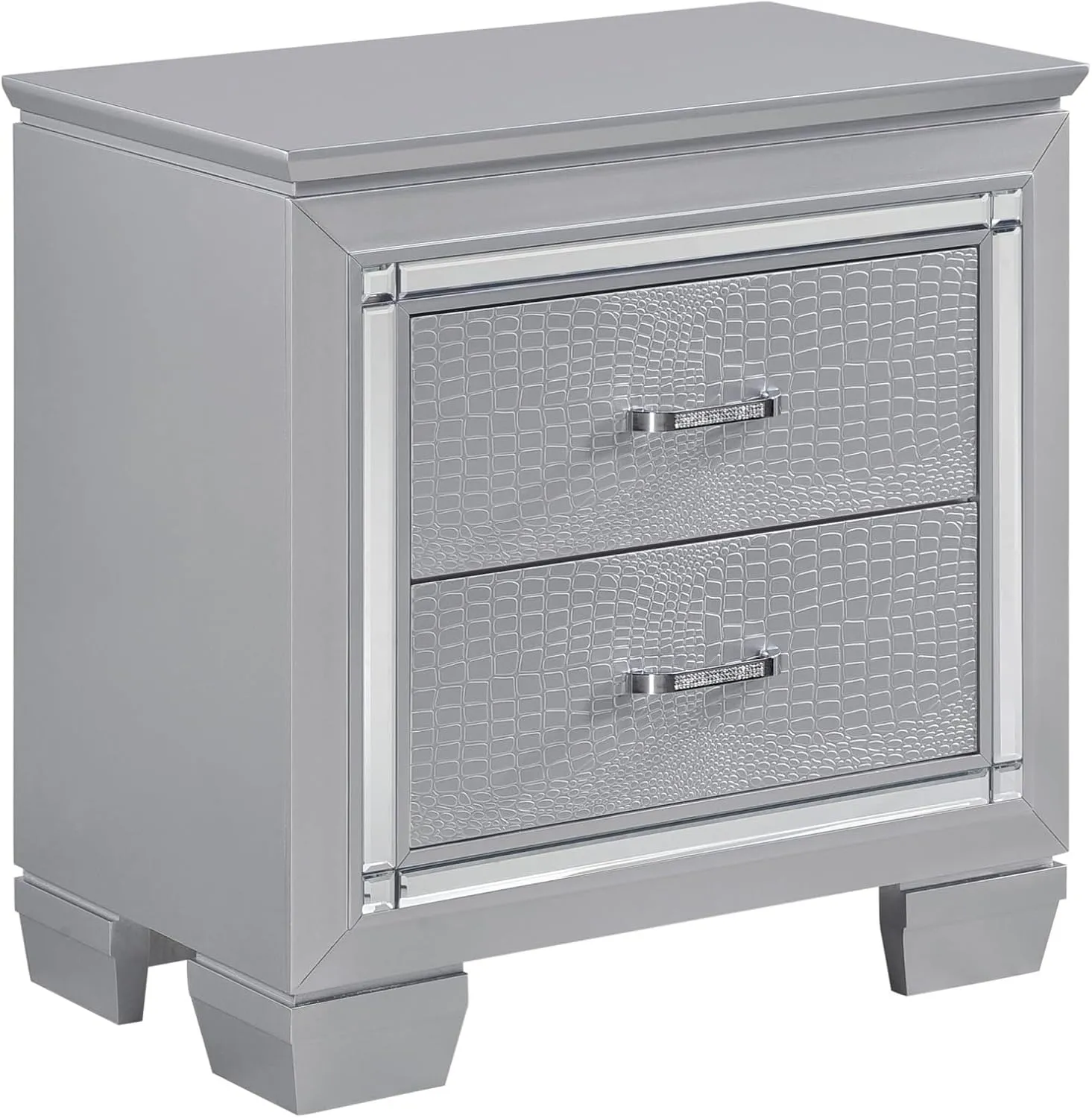 Glamourous Finish 1pc Nightstand 2X Dovetail Drawers Faux Alligator Embossed Fronts Bedroom Furniture,Easy to Install