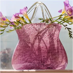 Glass Bag Vase, Unique Bag Vase Within Bubbles Glass Bag Vase Glass Vase Purse, for Flowers/Home Décor/Office,Purple