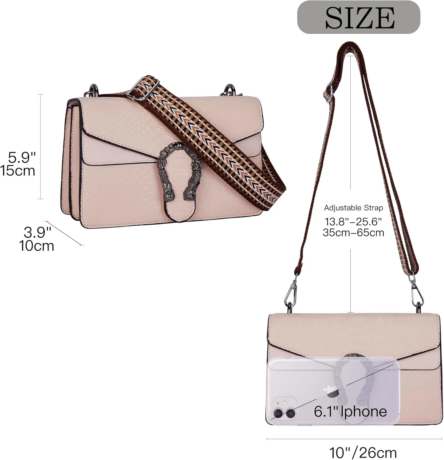 GLOD JORLEE Crossbody Shoulder Satchel Bags for Women - Embossed Snake Pattern Pu Leather Handbag Evening Clutch Purses