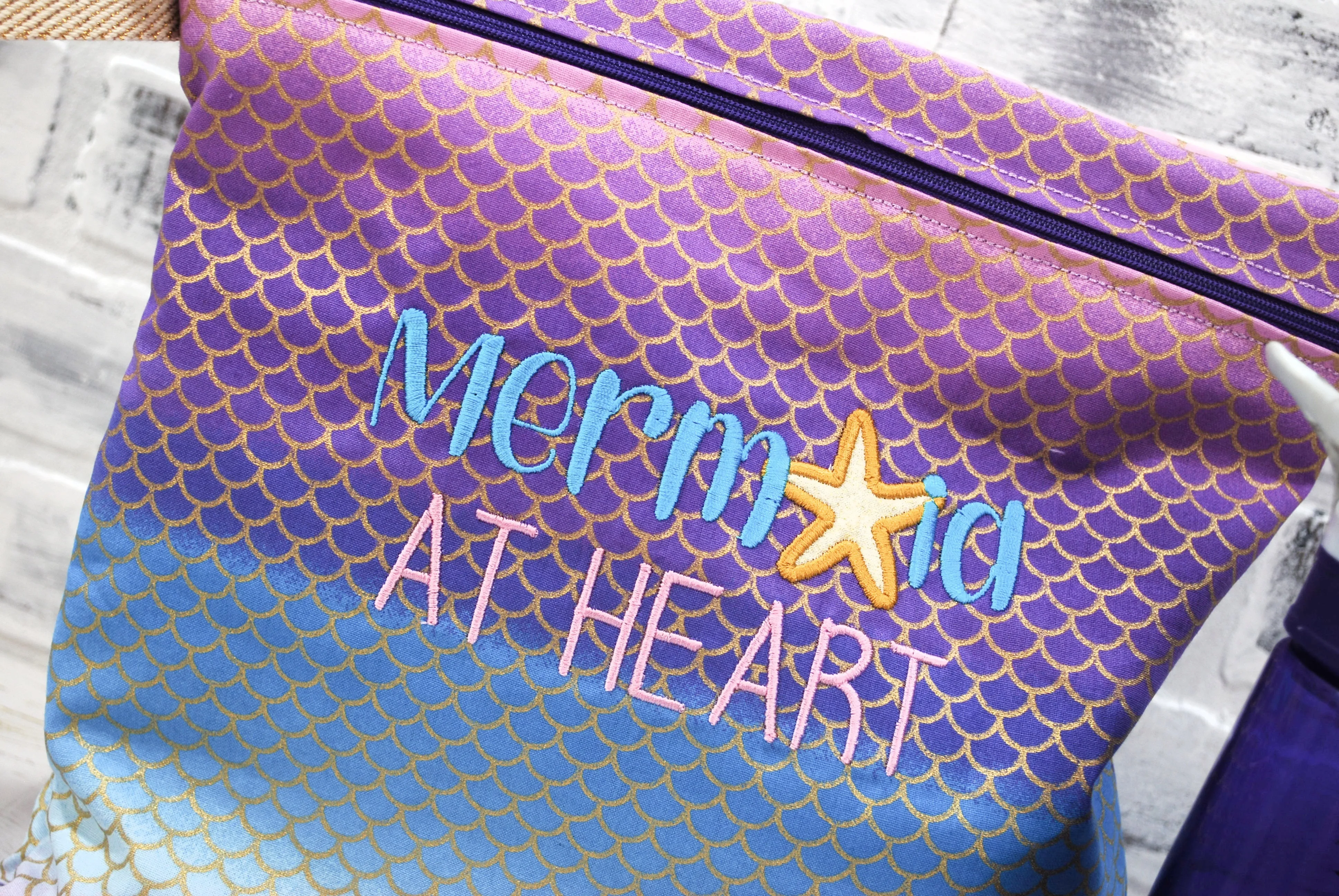 Gold and Ombre Mermaid Scales Personalized Reusable Bag