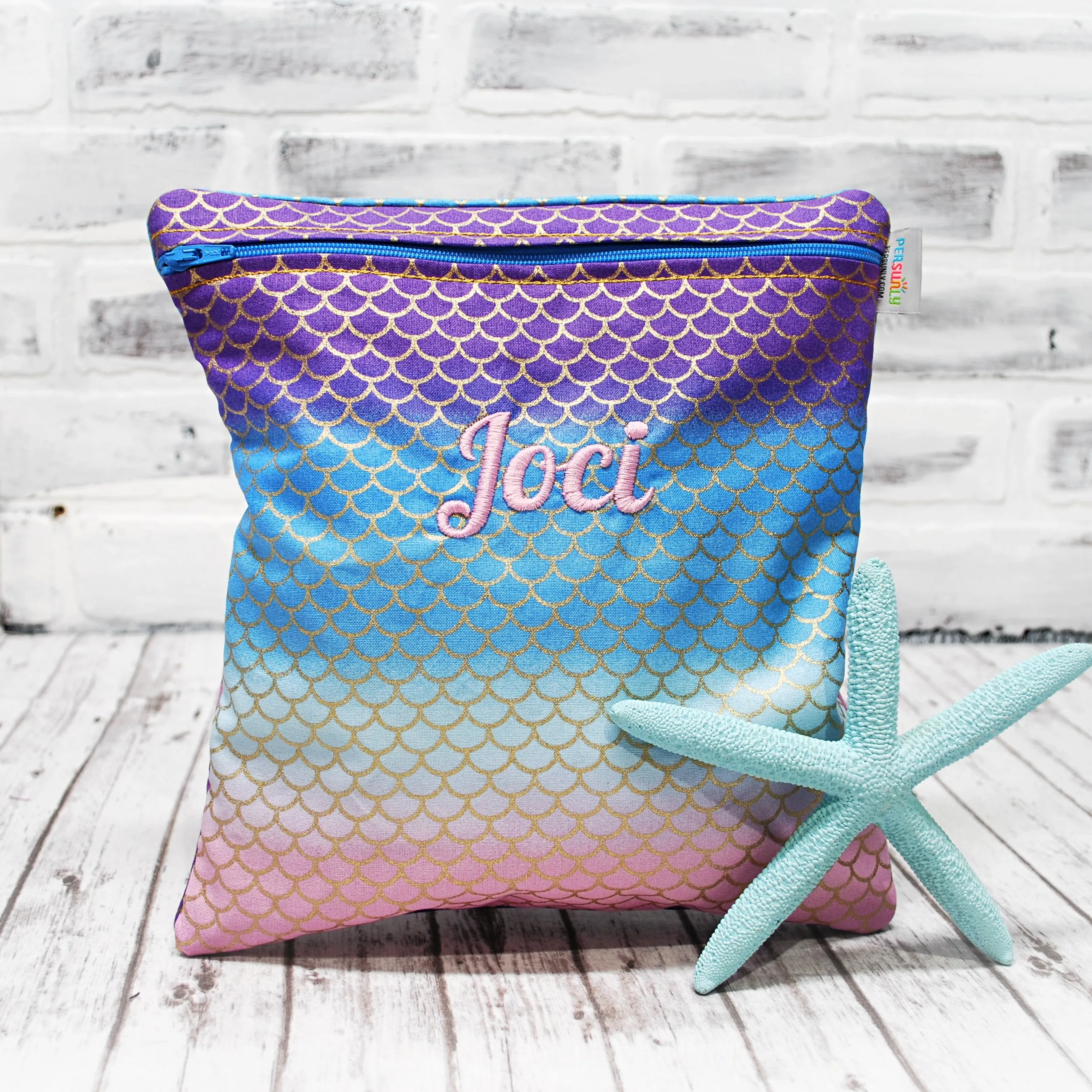Gold and Ombre Mermaid Scales Personalized Reusable Bag