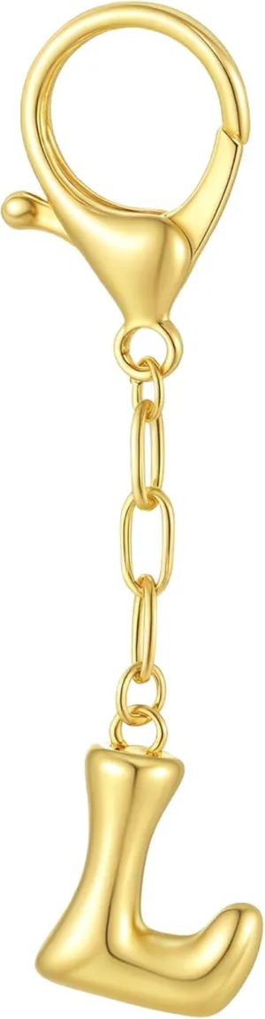 Gold Bubble Initial Keychain Charm for Women Chunky Bag Purse Charms A-Z Letter Key Chains for Handbag Accessories