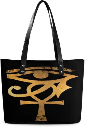 Gold Egyptian Eye Of Horus Ankh Egypt Women Tote Bags Top Handle Satchel Handbags Faux Leather Tassel Shoulder Purse