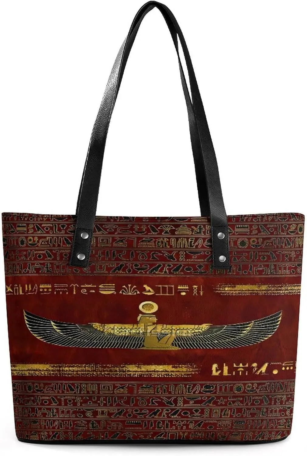Gold Hieroglyphs Symbols Women Tote Bags Top Handle Satchel Handbags Faux Leather Tassel Shoulder Purse