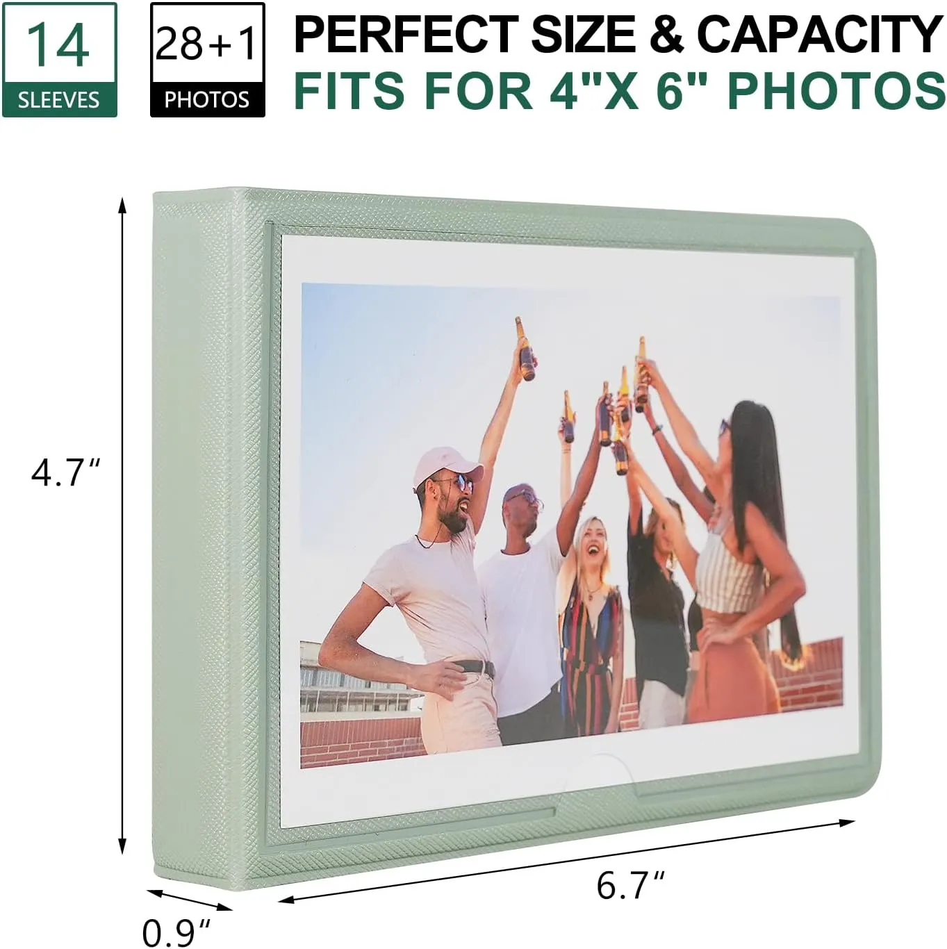 Goldbary 4x6 Mini Photo Album with Leather Cover, Holds 29 Pictures, Portable Wallet for Wedding, Anniversary, Baby, Family, Mint Green