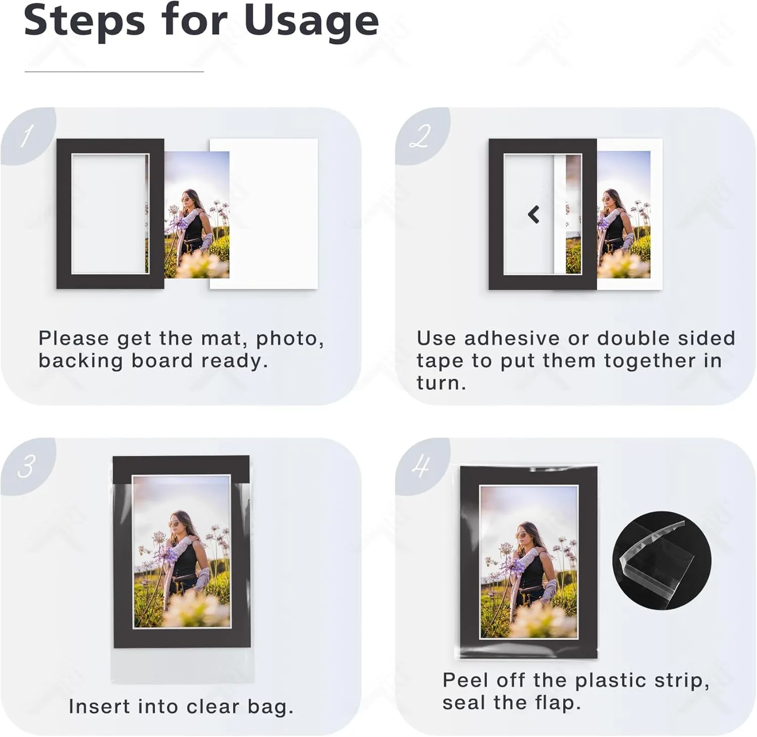 Golden State Art, Pack of 25 Black Pre-Cut 5x7 Picture Mat for 4x6 Photo with White Core Bevel Cut Mattes Sets. Includes 25 High Premier Acid Free Matts & 25 Backing Backers Board & 25 Clear Bags