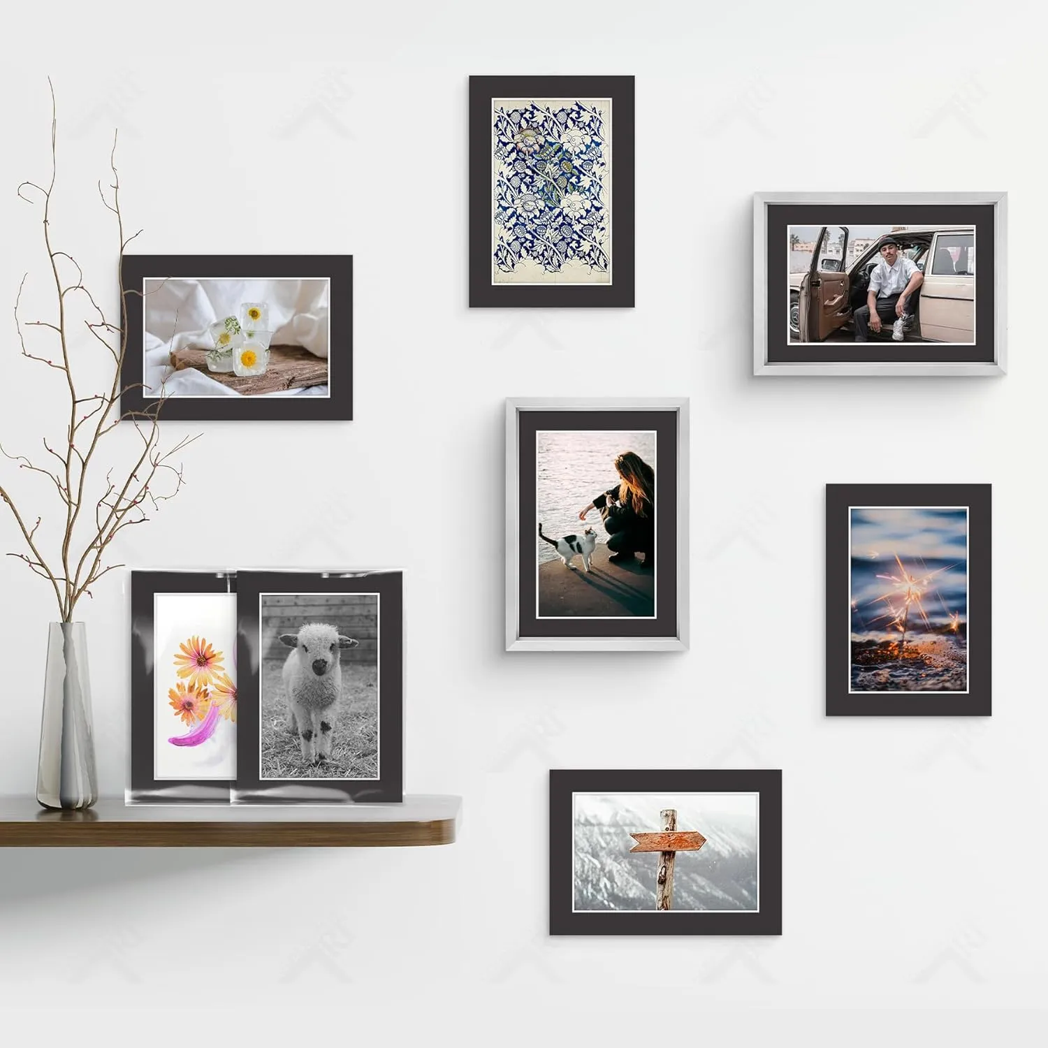 Golden State Art, Pack of 25 Black Pre-Cut 5x7 Picture Mat for 4x6 Photo with White Core Bevel Cut Mattes Sets. Includes 25 High Premier Acid Free Matts & 25 Backing Backers Board & 25 Clear Bags
