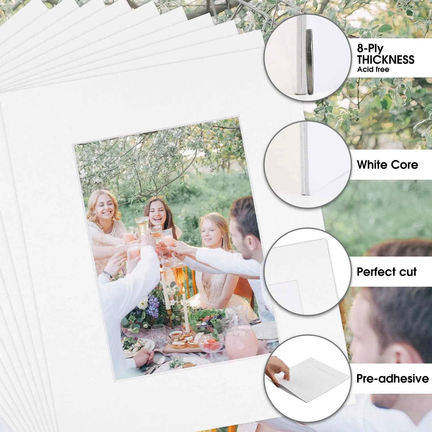 Golden State Art, Pack of 25 White Slip-in Photo Mat with Backing Board Pre-Adhesived, Includes 25 Clear Storage Bags, Cardboard Mounting Frame (8x10 for 5x7 Photos)