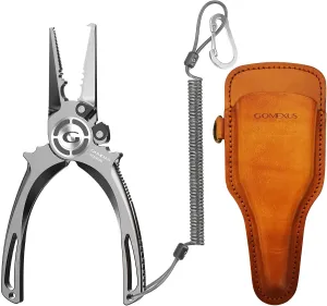 Gomexus Titanium Fishing Pliers 7'' with Side Cutters, Lanyard & Leather Sheath, Never Rust Hook Remover, Saltwater Resistant, Inshore & Nearshore Fishing