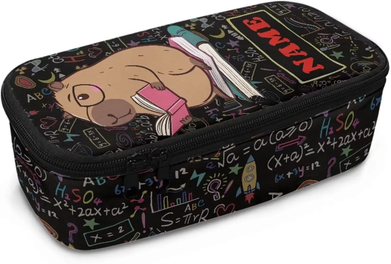 Gomyblomy Custom Capybara Pencil Case for Girls Boys Women Men Personalized Pen Bag with Name High Capacity Stationery Pouch with Pen Slots for School Office Work Travel Makeup Bag