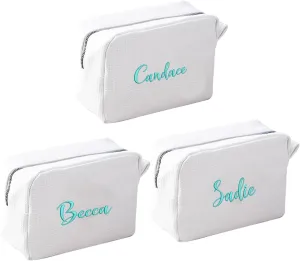GOPHIE Personalized Embroidered Makeup Bag,Custom Waffle Fabric Cosmetic Pouch for Women, Travel Makeup Pouch (3, White)