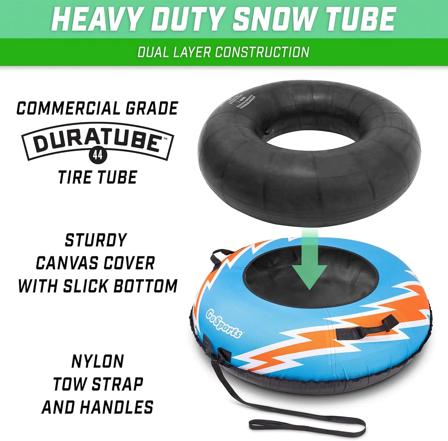GoSports 44 Inch Heavy-Duty Winter Snow Tube with Premium Canvas Cover - Choose Your Style - Commercial Grade Sled