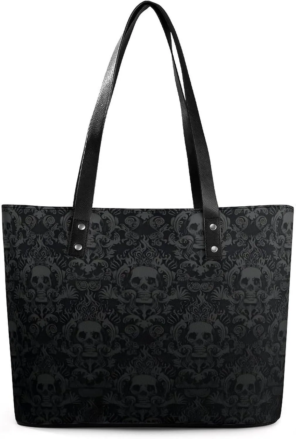 Goth Gothic Black Skull Damask Women Tote Bags Top Handle Satchel Handbags Faux Leather Tassel Shoulder Purse