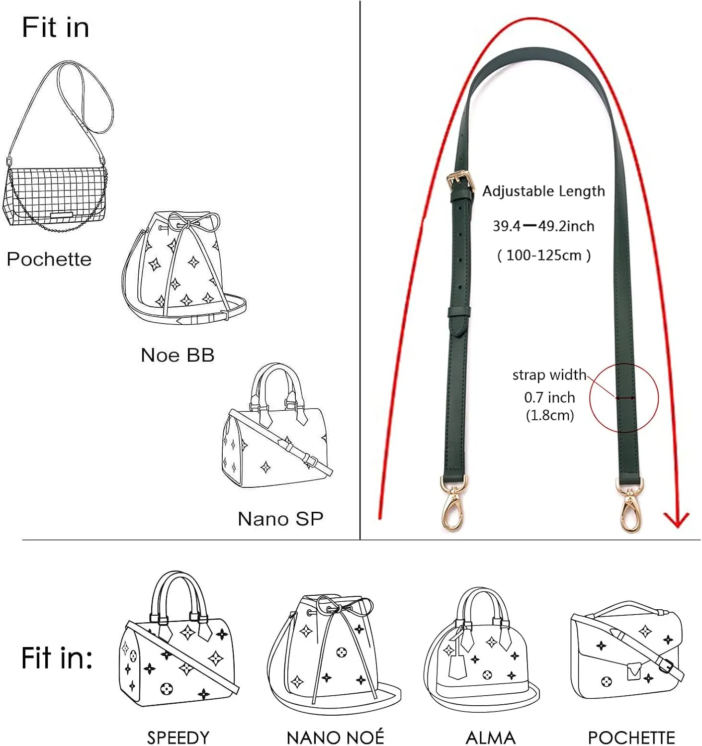 GOXTECH Genuine Leather Purse Strap Replacement Crossbody Handbag Long Adjustable