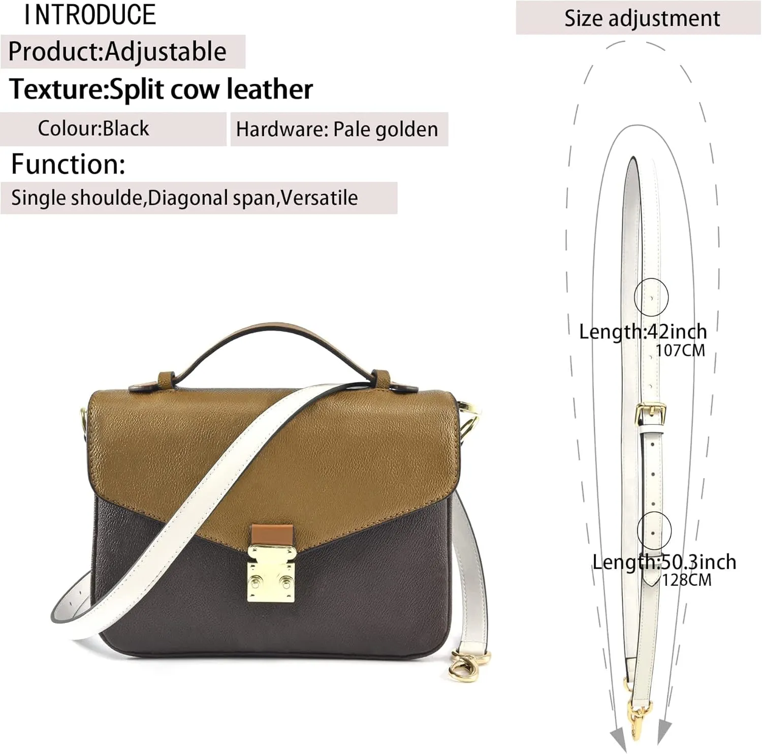 GOXTECH Genuine Leather Purse Strap Replacement Crossbody Handbag Long Adjustable