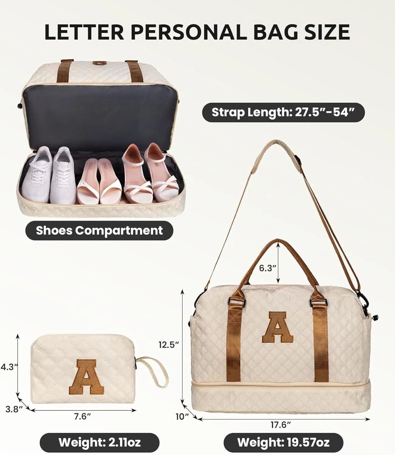 Graduation Gifts for Girls Teen Girls-Duffle Bags with Shoe Compartment, Personalized Weekender Bag, Overnight Bag, Travel Bags with Makeup Bag, Teen Girl Gift Basket (Letter Q)