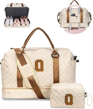 Graduation Gifts for Girls Teen Girls-Duffle Bags with Shoe Compartment, Personalized Weekender Bag, Overnight Bag, Travel Bags with Makeup Bag, Teen Girl Gift Basket (Letter Q)