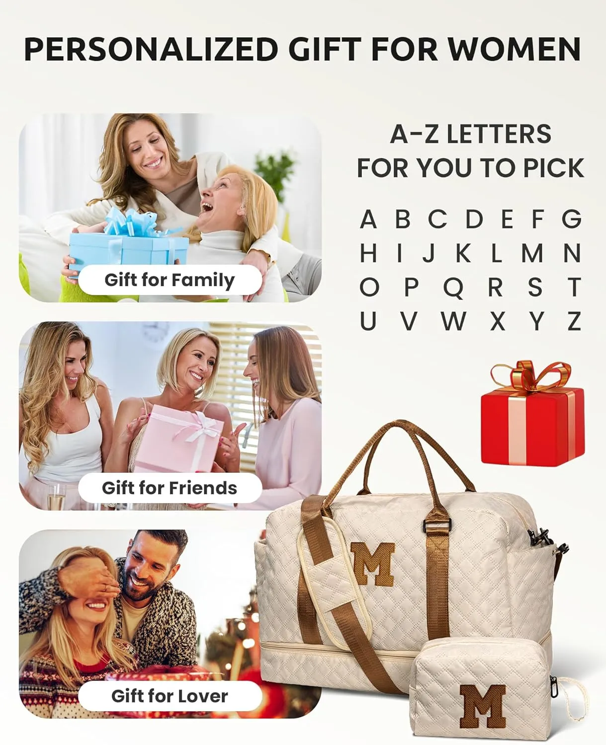 Graduation Gifts for Girls Teen Girls-Duffle Bags with Shoe Compartment, Personalized Weekender Bag, Overnight Bag, Travel Bags with Makeup Bag, Teen Girl Gift Basket (Letter Q)