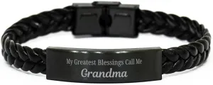 Grandma Braided Leather Bracelet, My Greatest Blessings Call Me Grandma Sentimental Heartfelt Christmas Birthday Engraved Gifts for Men Women