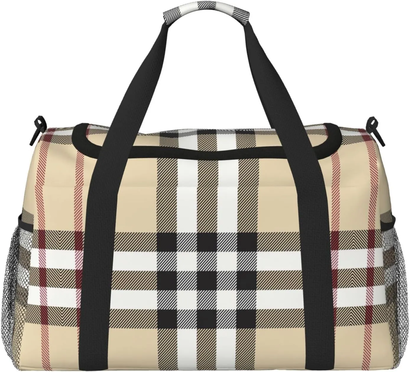 Gray plaid lines print Large Canvas Travel Duffel Bag Weekender Bags for Women Overnight Bag Carry On Tote Bag