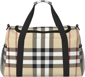 Gray plaid lines print Large Canvas Travel Duffel Bag Weekender Bags for Women Overnight Bag Carry On Tote Bag