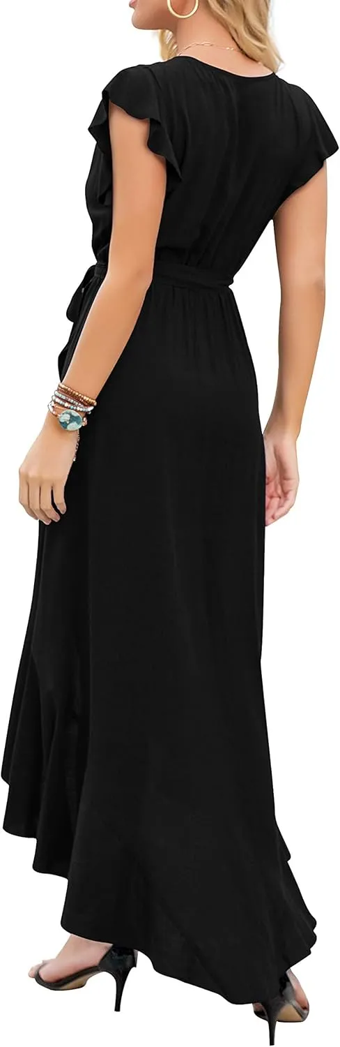 GRECERELLE 2025 Women's Spring Summer Boho Floral Print V-Neck Faux Wrap Maxi Dress for Wedding Guest, Graduation, Party