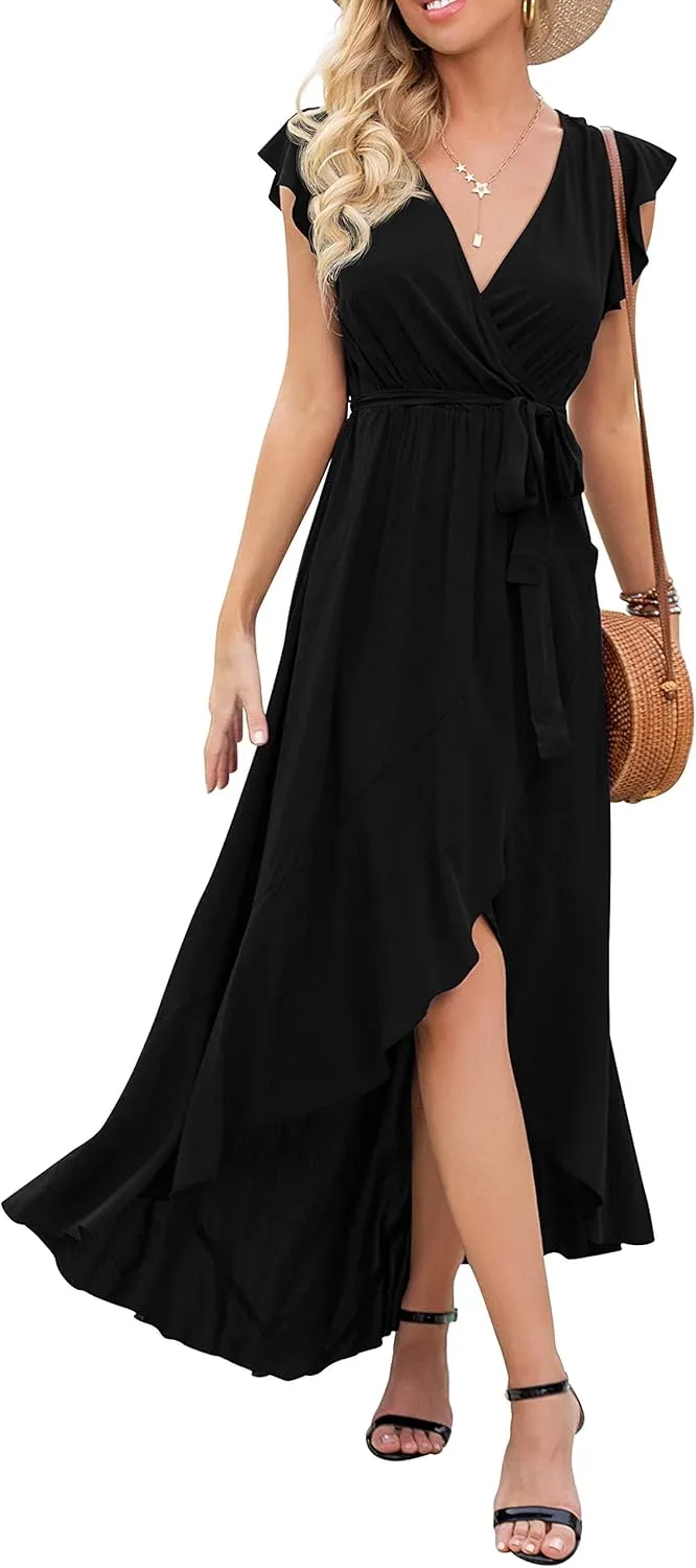 GRECERELLE 2025 Women's Spring Summer Boho Floral Print V-Neck Faux Wrap Maxi Dress for Wedding Guest, Graduation, Party