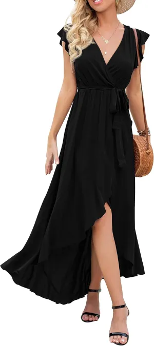 GRECERELLE 2025 Women's Spring Summer Boho Floral Print V-Neck Faux Wrap Maxi Dress for Wedding Guest, Graduation, Party