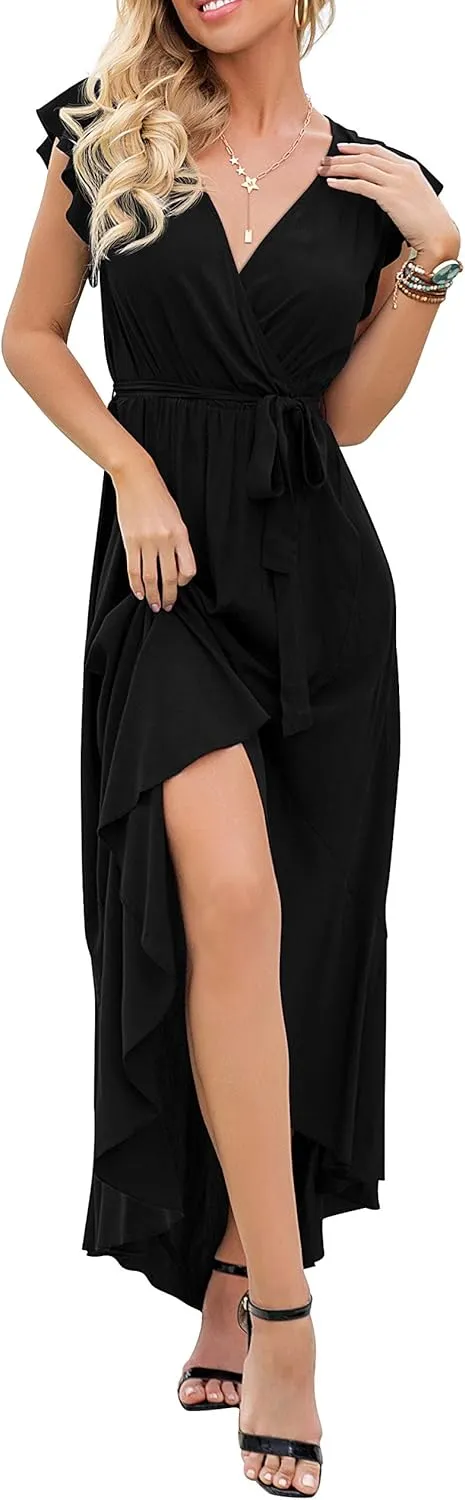 GRECERELLE 2025 Women's Spring Summer Boho Floral Print V-Neck Faux Wrap Maxi Dress for Wedding Guest, Graduation, Party