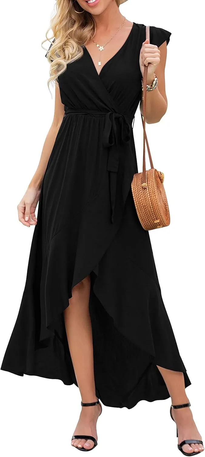GRECERELLE 2025 Women's Spring Summer Boho Floral Print V-Neck Faux Wrap Maxi Dress for Wedding Guest, Graduation, Party