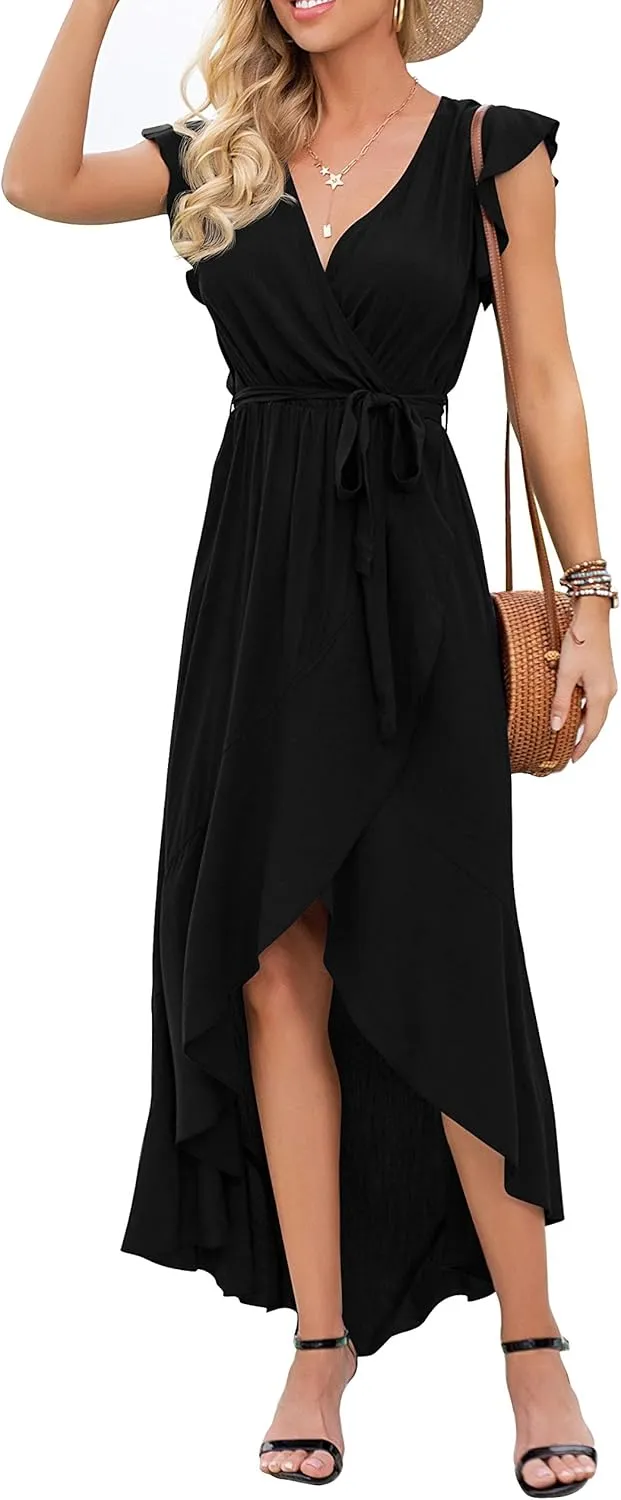 GRECERELLE 2025 Women's Spring Summer Boho Floral Print V-Neck Faux Wrap Maxi Dress for Wedding Guest, Graduation, Party