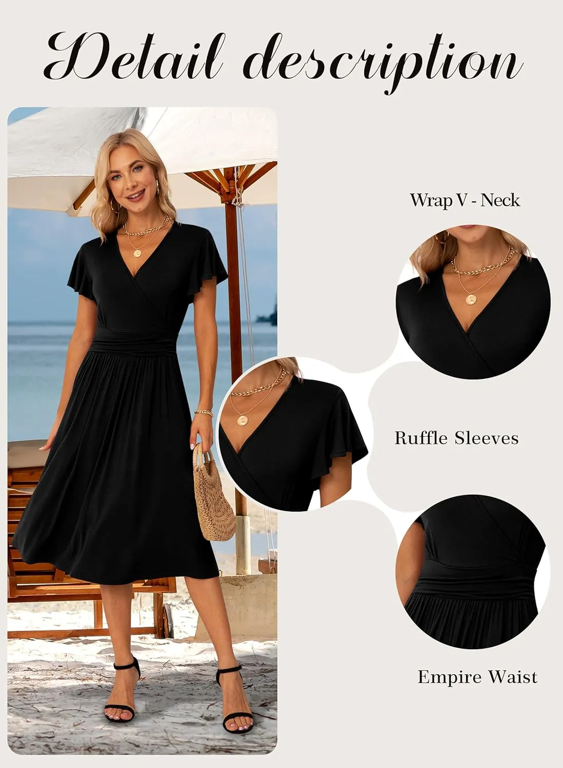 GRECERELLE Spring Summer Dress for Women Casual Ruffle Short Sleeve Wrap V-Neck Dress