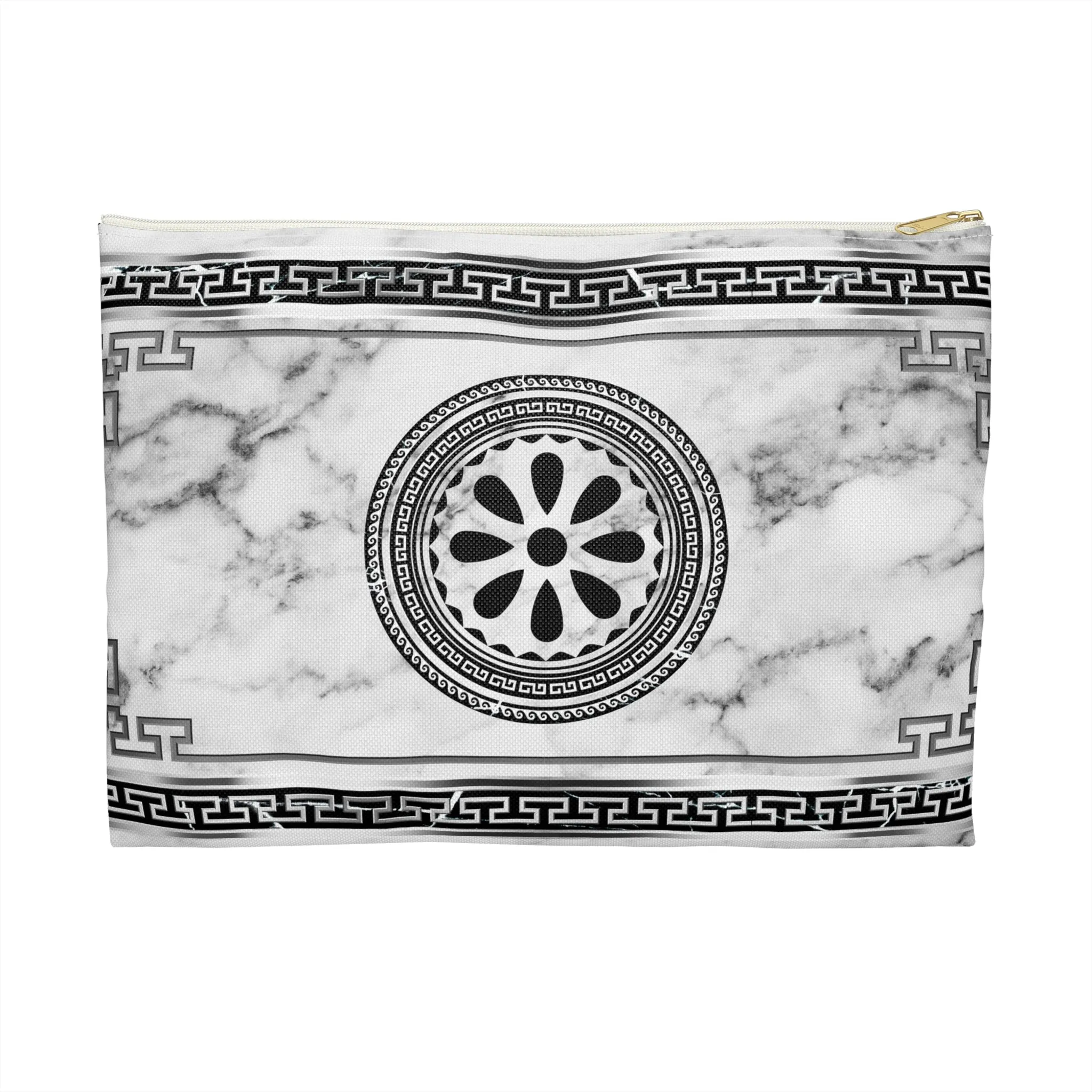 Greek Key Silver White Marbleized Accessory Pouch