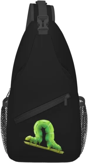 Green Caterpillar On Plant Crossbody Bags For Women Men Chest Backpack Gym Shoulder Bag Travel Outdoor Sports Casual Crossbody Bags