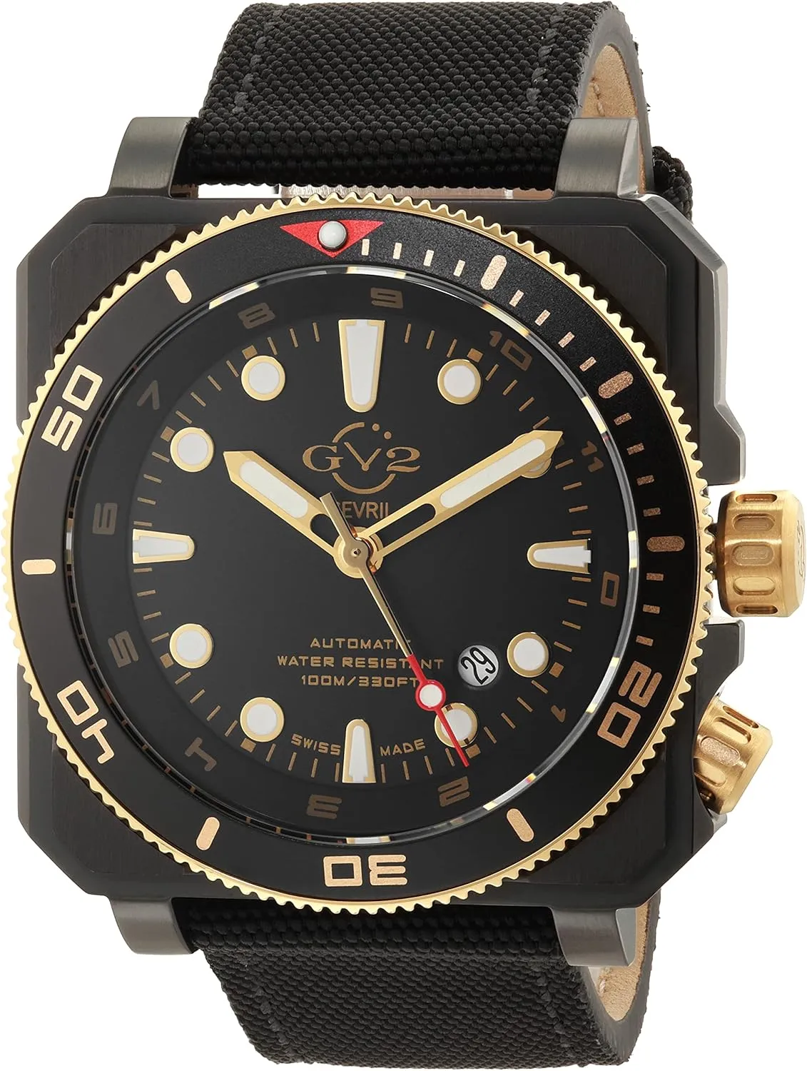 GV2 Men's XO Submarine Swiss Automatic Watch, Genuine Handmde Canvas Strap