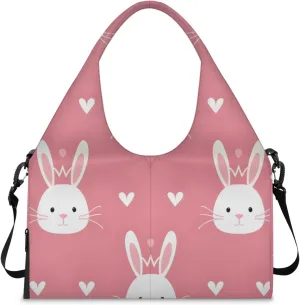 Gym Bag for Women Rabbits Love Heart Duffel Bag with Shoe Compartment and Yoga Mat Holder Portable Weekender Bags Travel Tote Bags
