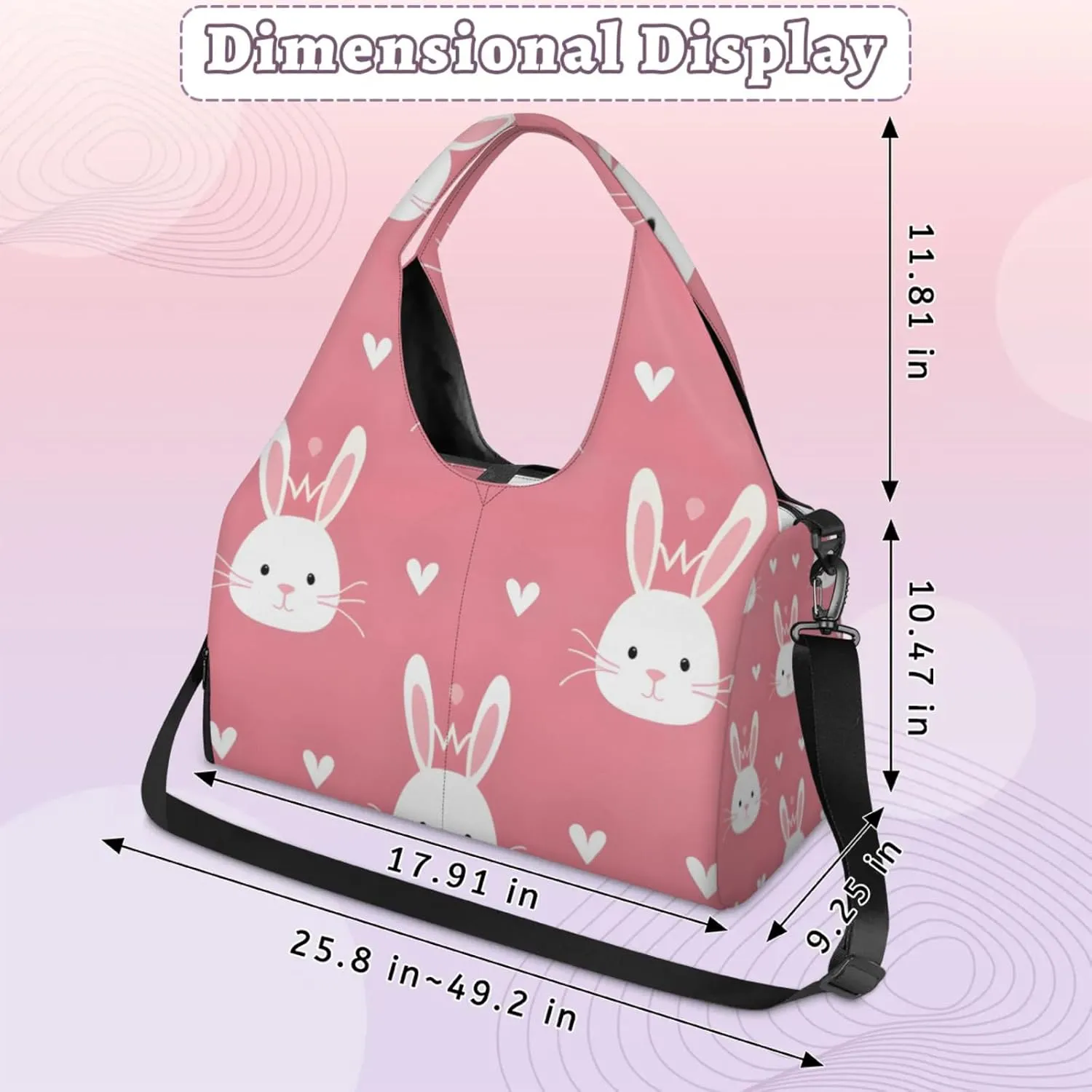 Gym Bag for Women Rabbits Love Heart Duffel Bag with Shoe Compartment and Yoga Mat Holder Portable Weekender Bags Travel Tote Bags