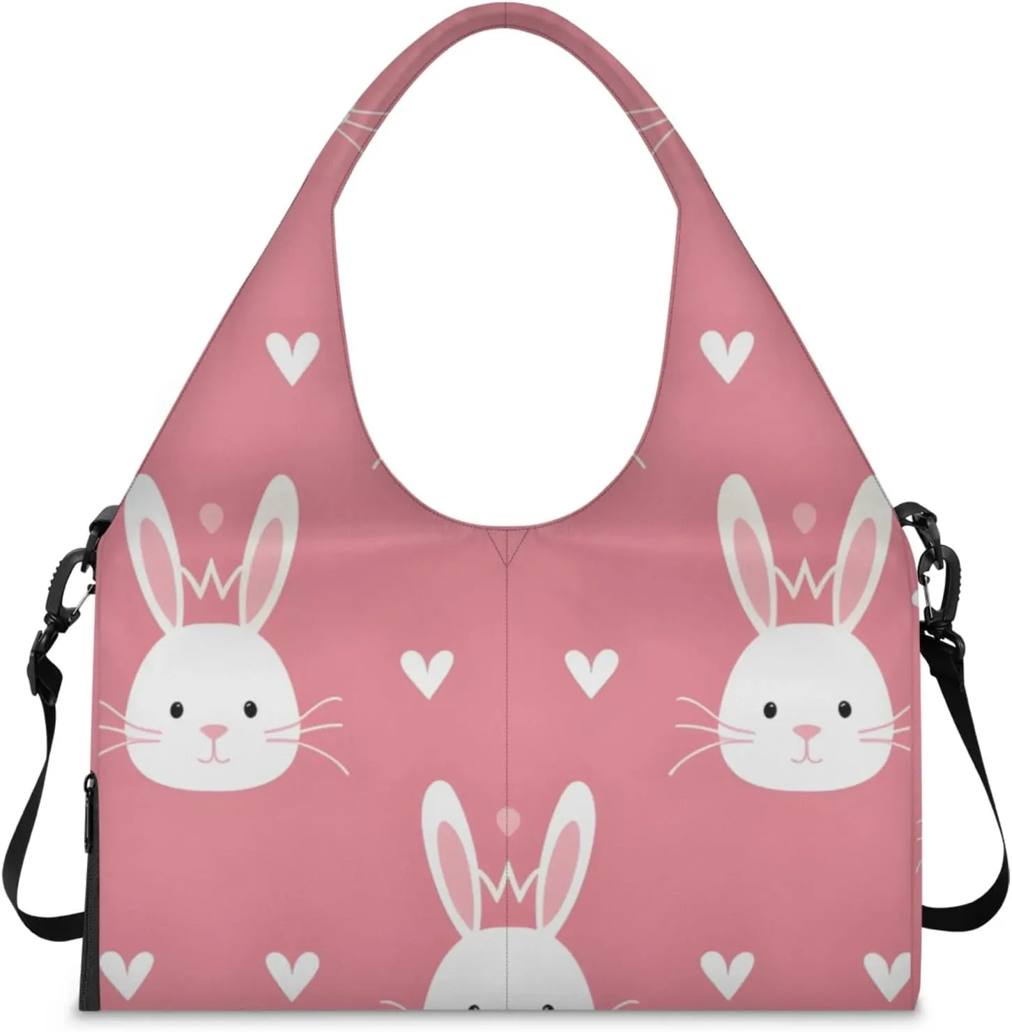 Gym Bag for Women Rabbits Love Heart Duffel Bag with Shoe Compartment and Yoga Mat Holder Portable Weekender Bags Travel Tote Bags