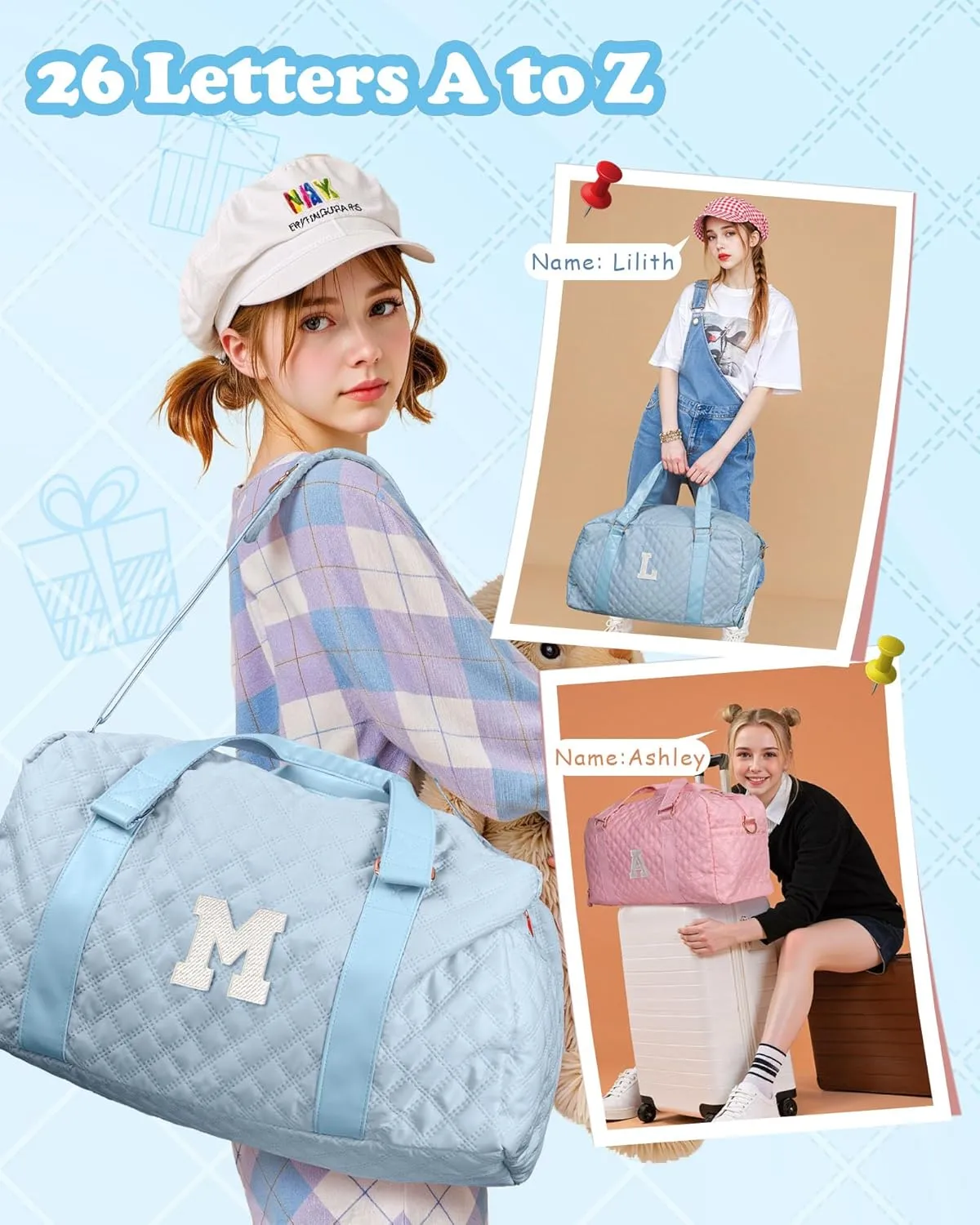 Gym Bag for Women, teen easter basket, Travel Duffle Bag, Girls Gifts, Personalized Weekender Bag, Overnight Bag Sleepover Bag Dance Bag, Girls Women Teacher Mom Gift