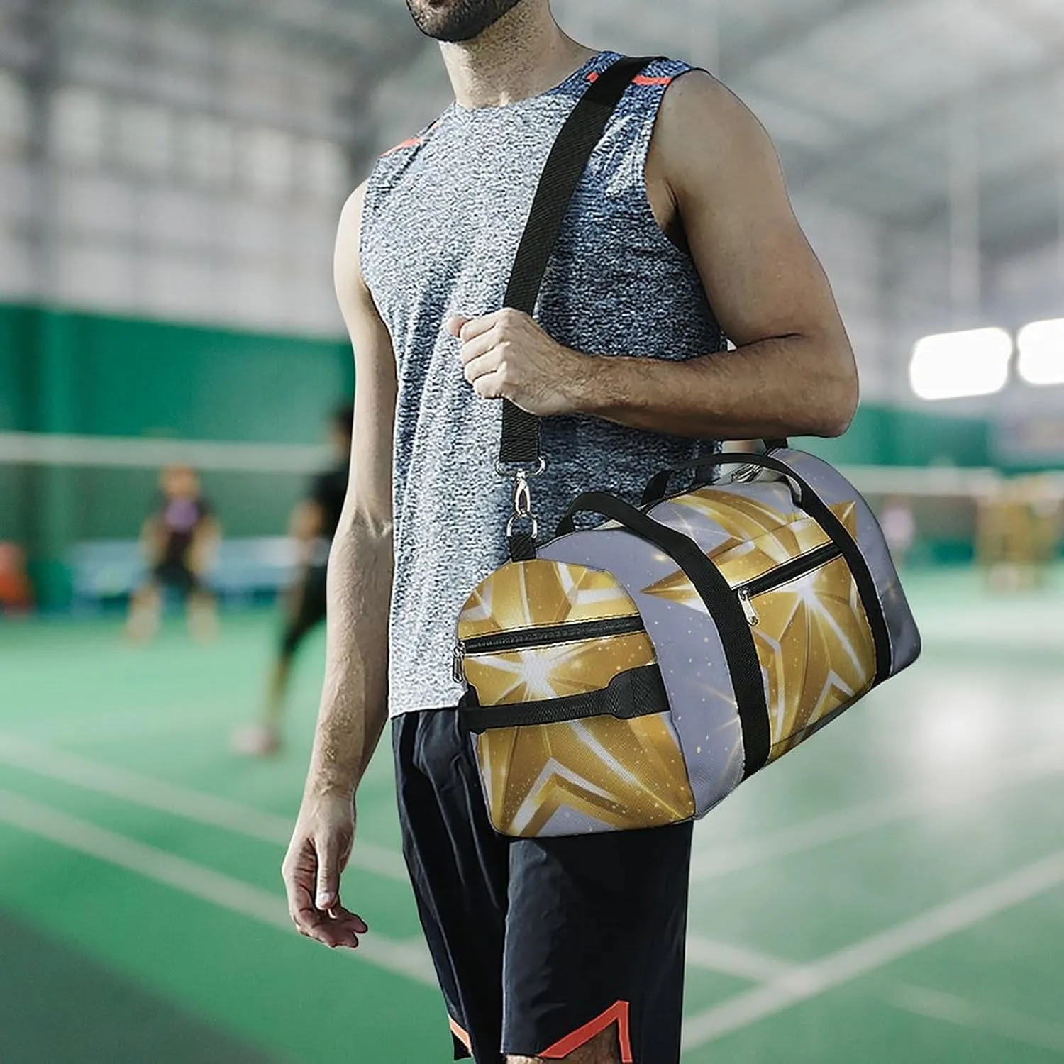 Gym Bag Gold Star Duffel Bag for Men Women Travel Overnight Bag with Shoe Compartment Workout Bags