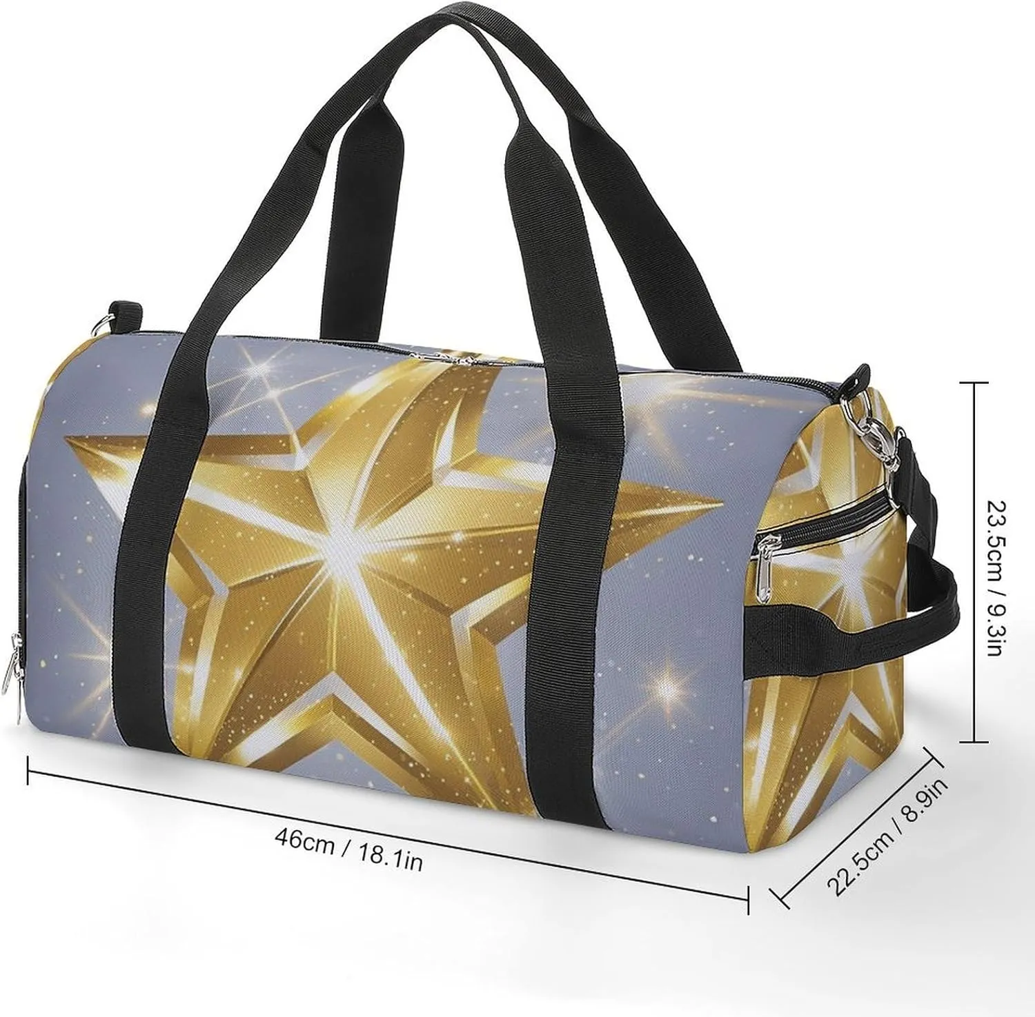 Gym Bag Gold Star Duffel Bag for Men Women Travel Overnight Bag with Shoe Compartment Workout Bags